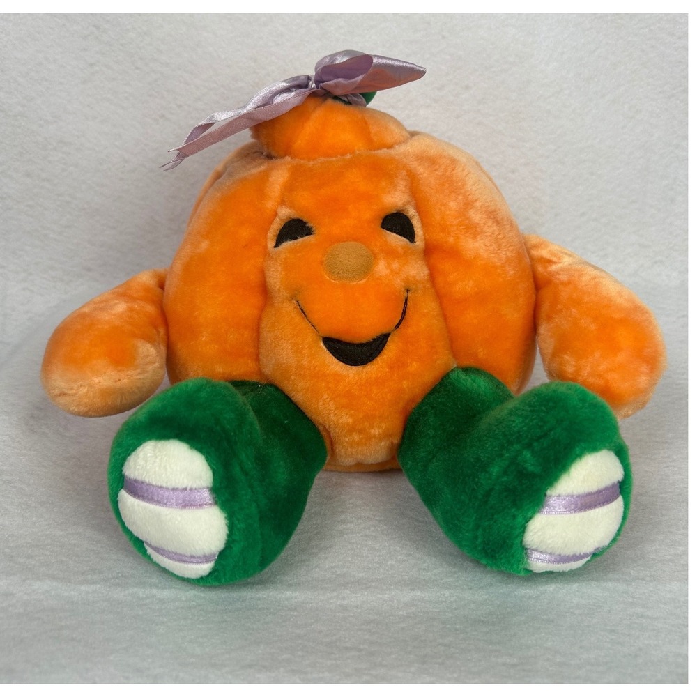 VTG Pumpkin Plush Halloween Jack-O-Lantern Storage Orange Green